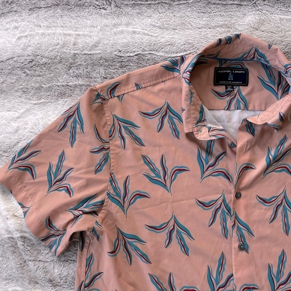 Nickel and Iron Palm Print Button Down Hawaiian Beach Shirt size XL - Picture 3 of 4